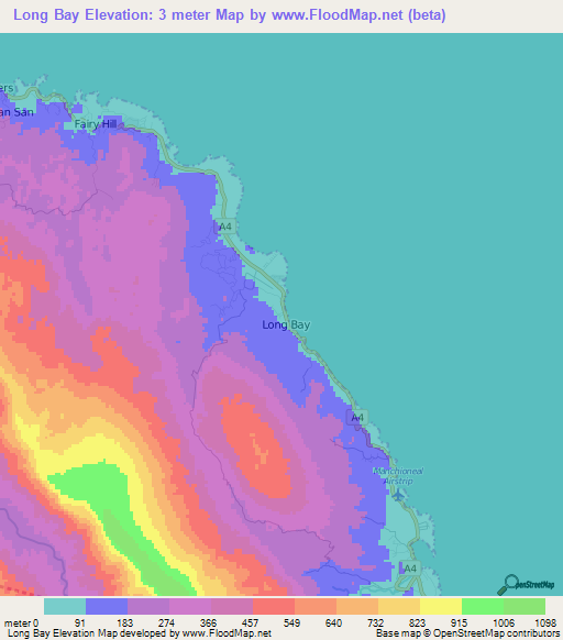 Long Bay,Jamaica Elevation Map