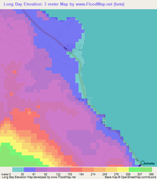 Long Bay,Jamaica Elevation Map