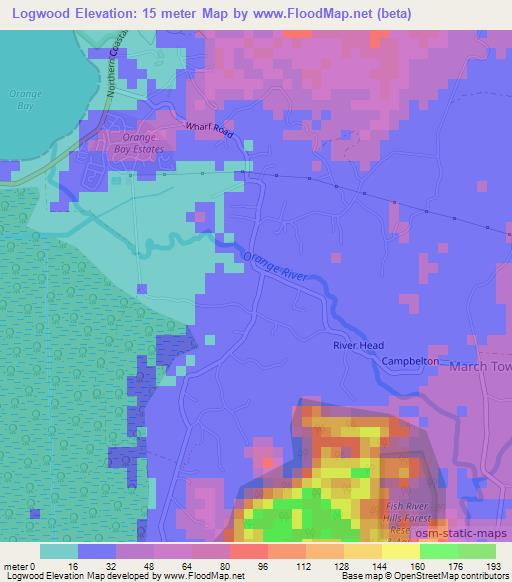 Logwood,Jamaica Elevation Map