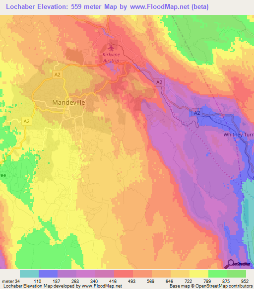 Lochaber,Jamaica Elevation Map