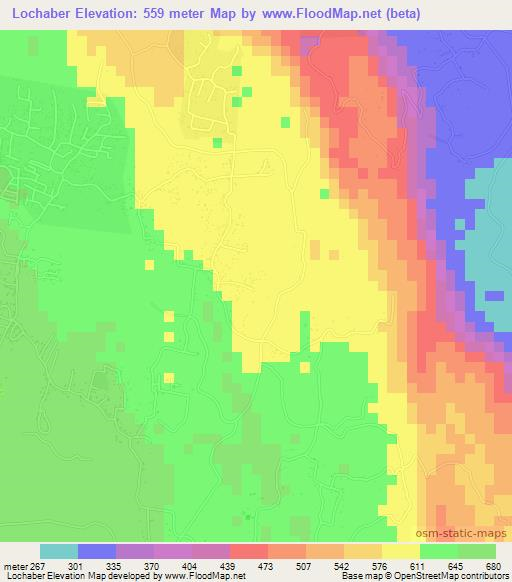 Lochaber,Jamaica Elevation Map