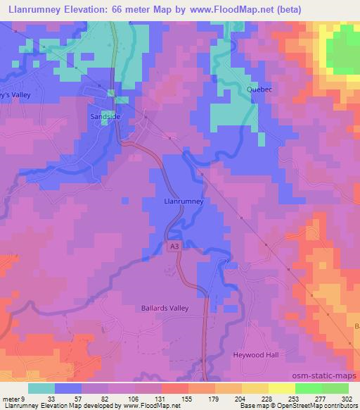 Llanrumney,Jamaica Elevation Map