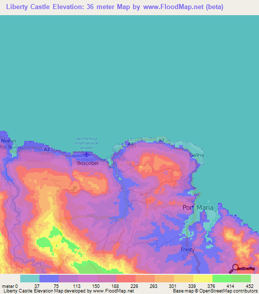 Liberty Castle,Jamaica Elevation Map