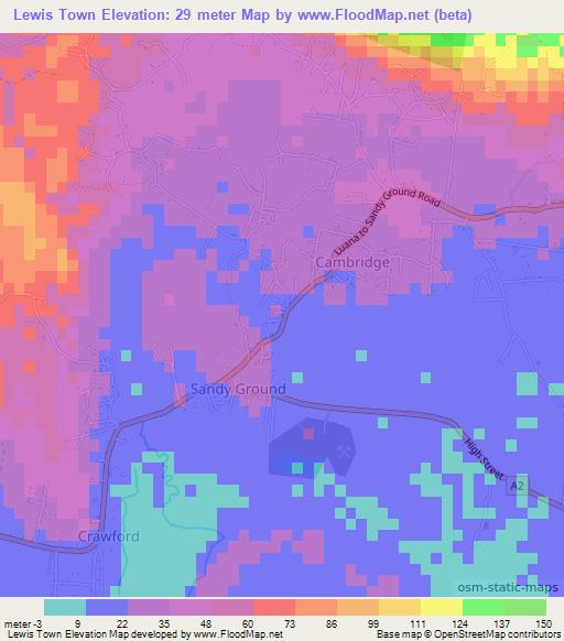 Lewis Town,Jamaica Elevation Map