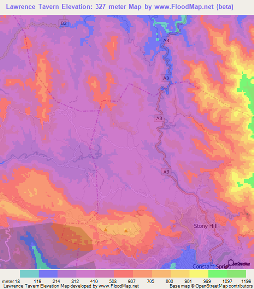 Lawrence Tavern,Jamaica Elevation Map