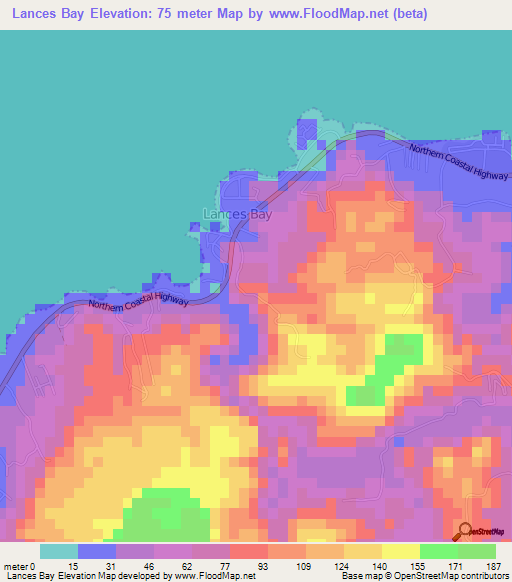 Lances Bay,Jamaica Elevation Map