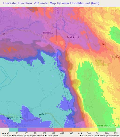 Lancaster,Jamaica Elevation Map