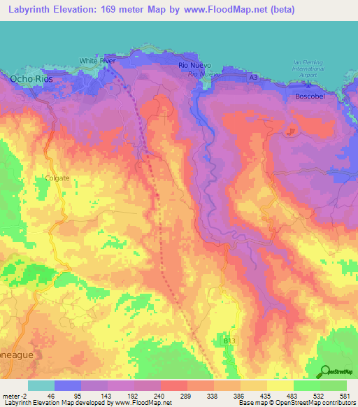 Labyrinth,Jamaica Elevation Map