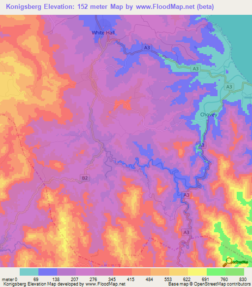 Konigsberg,Jamaica Elevation Map