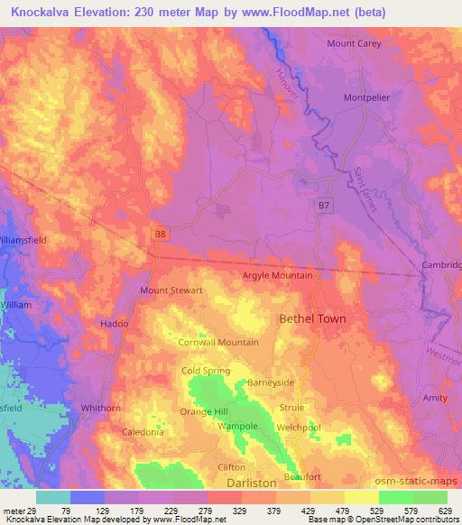 Knockalva,Jamaica Elevation Map