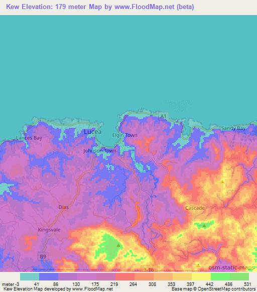 Kew,Jamaica Elevation Map