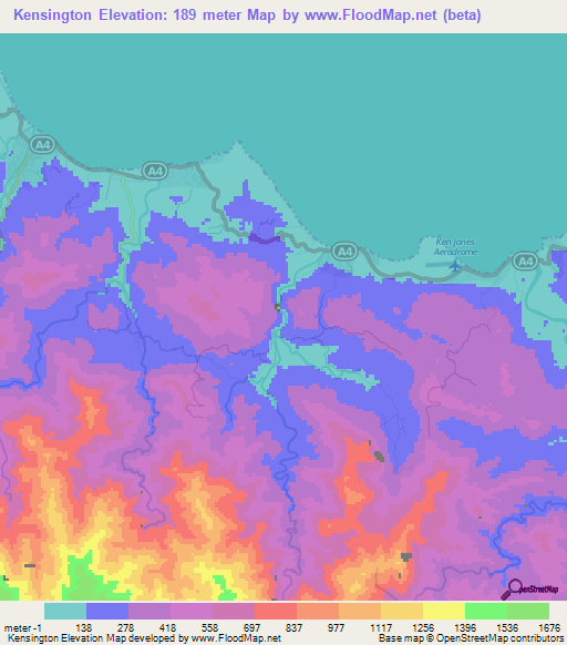 Kensington,Jamaica Elevation Map