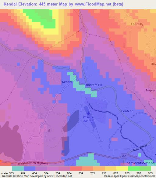 Kendal,Jamaica Elevation Map