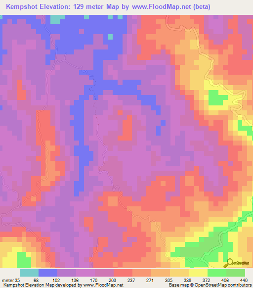 Kempshot,Jamaica Elevation Map