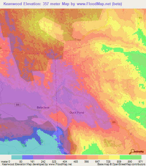Keanwood,Jamaica Elevation Map