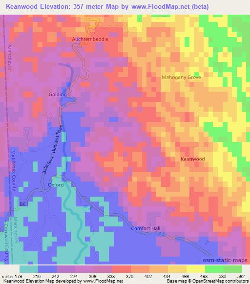 Keanwood,Jamaica Elevation Map