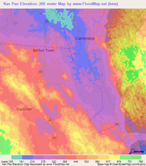 Kan Pan,Jamaica Elevation Map
