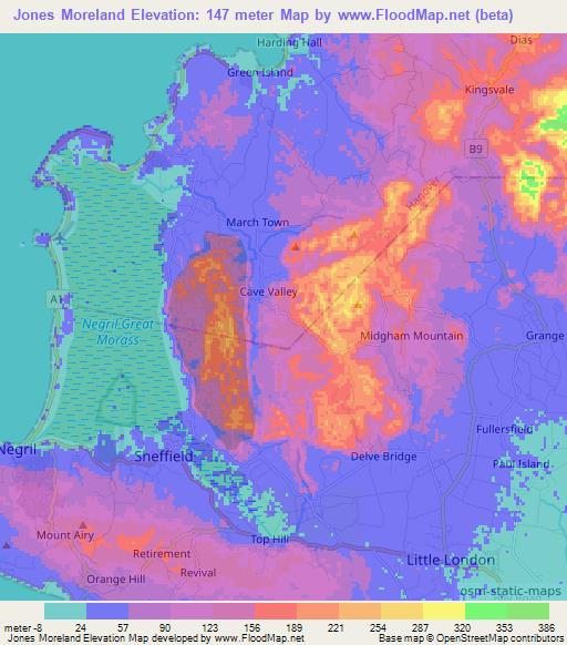 Jones Moreland,Jamaica Elevation Map