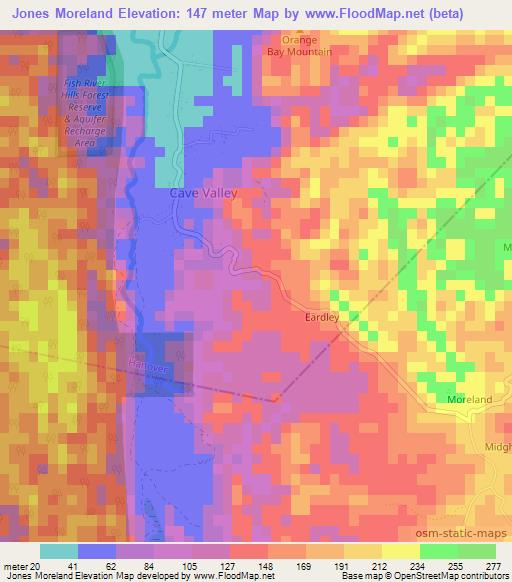 Jones Moreland,Jamaica Elevation Map