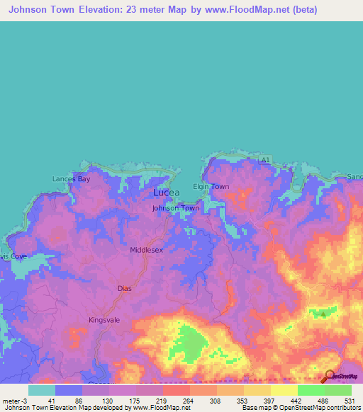Johnson Town,Jamaica Elevation Map