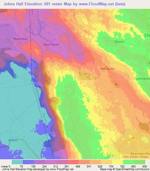 Johns Hall,Jamaica Elevation Map