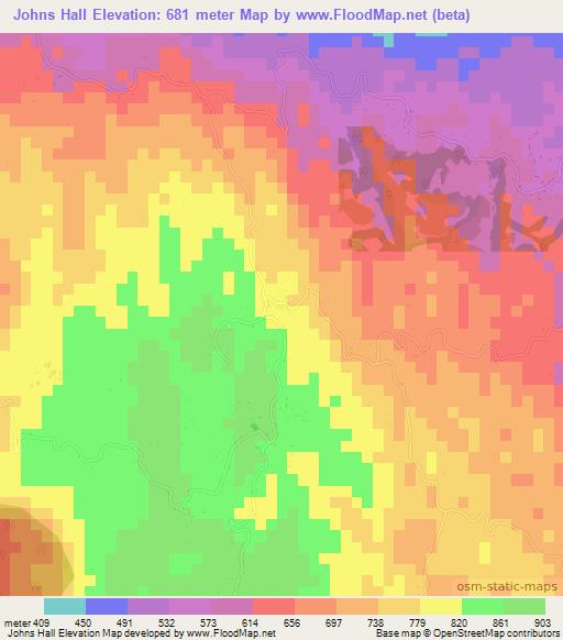 Johns Hall,Jamaica Elevation Map