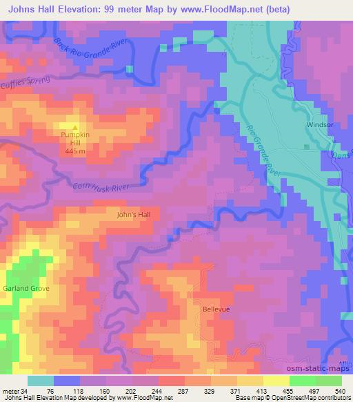 Johns Hall,Jamaica Elevation Map