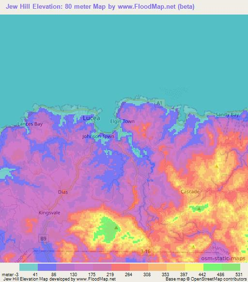 Jew Hill,Jamaica Elevation Map