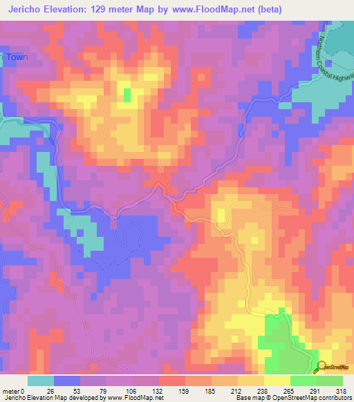 Jericho,Jamaica Elevation Map