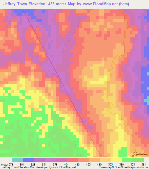 Jeffrey Town,Jamaica Elevation Map