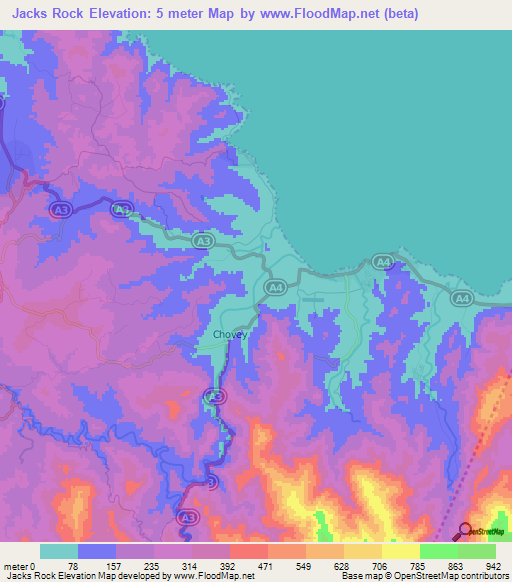 Jacks Rock,Jamaica Elevation Map