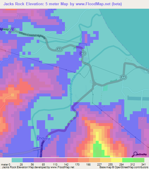 Jacks Rock,Jamaica Elevation Map