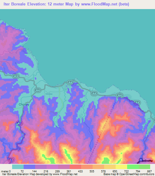 Iter Boreale,Jamaica Elevation Map