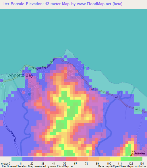 Iter Boreale,Jamaica Elevation Map
