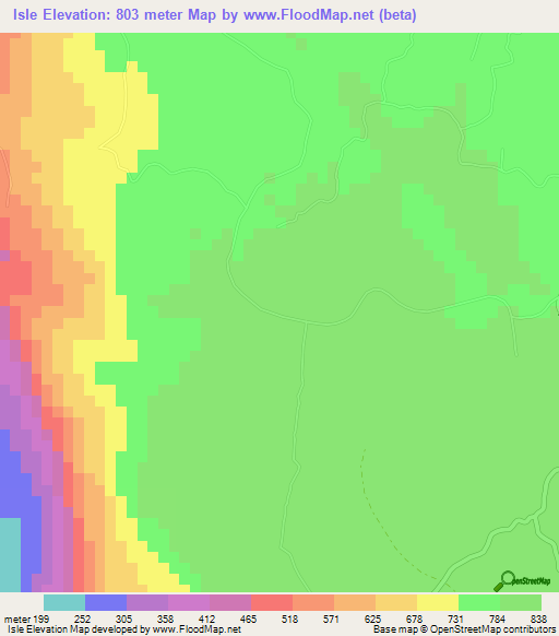 Isle,Jamaica Elevation Map