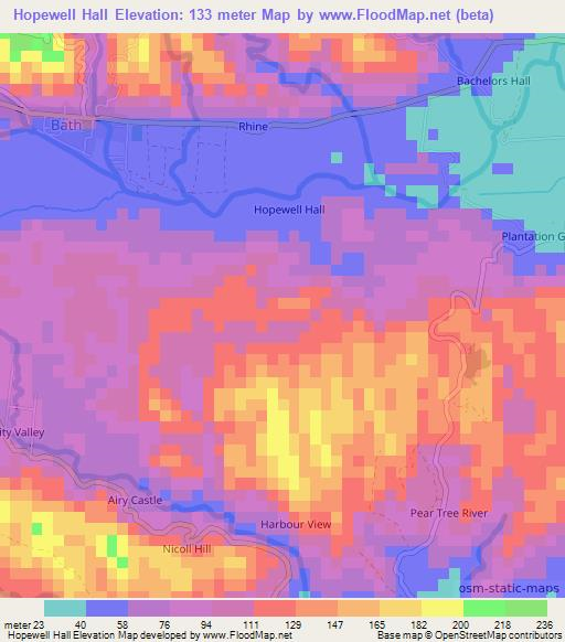 Hopewell Hall,Jamaica Elevation Map