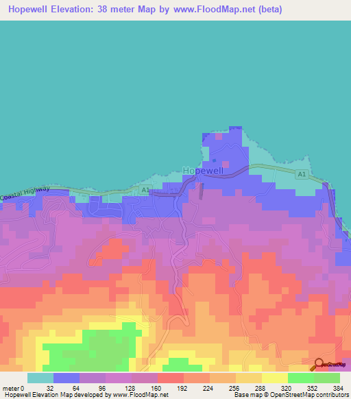 Hopewell,Jamaica Elevation Map