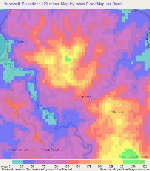 Hopewell,Jamaica Elevation Map