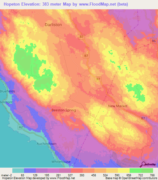 Hopeton,Jamaica Elevation Map