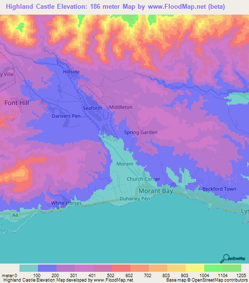 Highland Castle,Jamaica Elevation Map