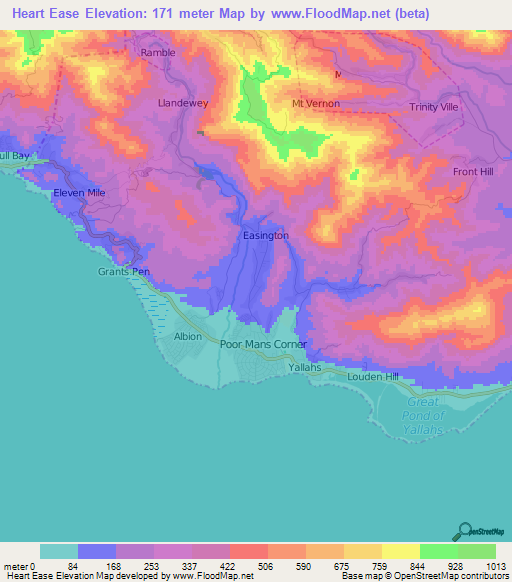 Heart Ease,Jamaica Elevation Map