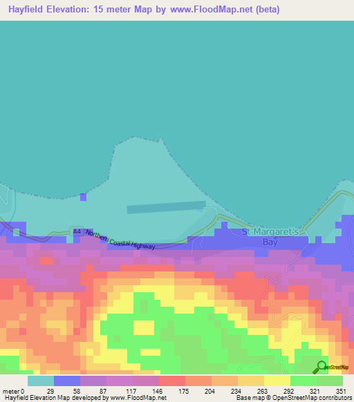 Hayfield,Jamaica Elevation Map