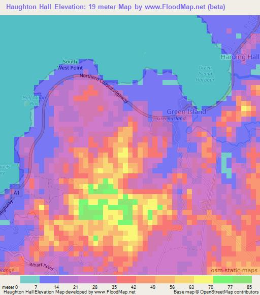 Haughton Hall,Jamaica Elevation Map