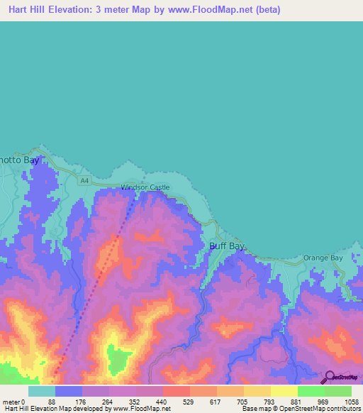 Hart Hill,Jamaica Elevation Map