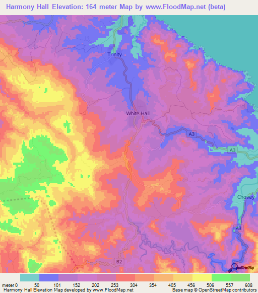 Harmony Hall,Jamaica Elevation Map