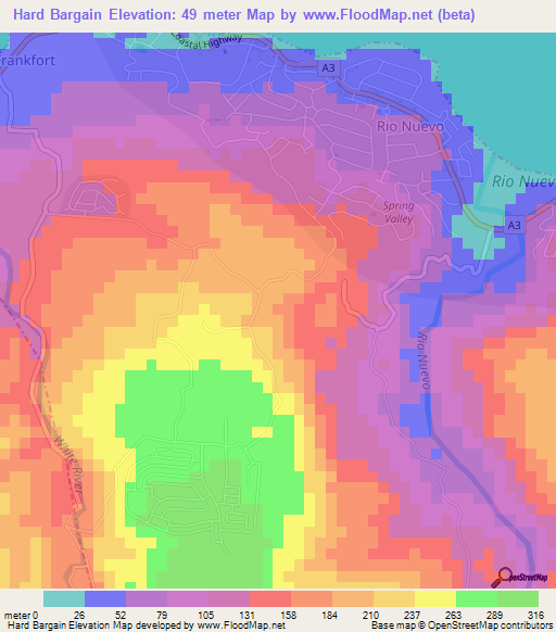 Hard Bargain,Jamaica Elevation Map