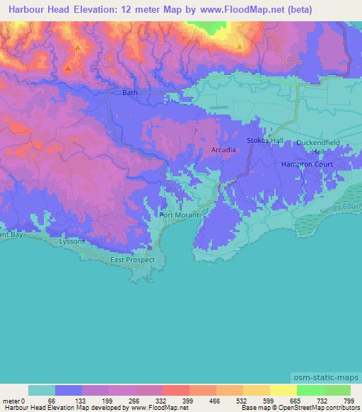 Harbour Head,Jamaica Elevation Map