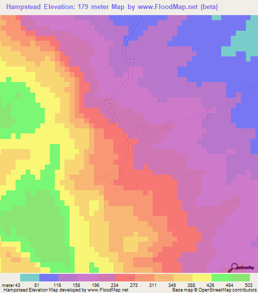 Hampstead,Jamaica Elevation Map