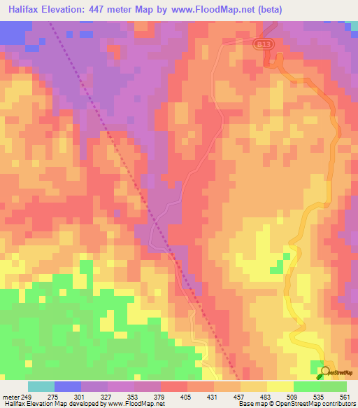 Halifax,Jamaica Elevation Map