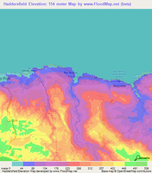 Haddersfield,Jamaica Elevation Map